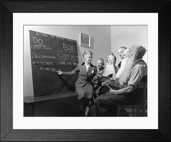 Framed Print : School for Father Christmases at Henrys Stores, Birmingham. Dr Framed Print : School for Father Christmases at Henrys Stores, Birmingham. Dr