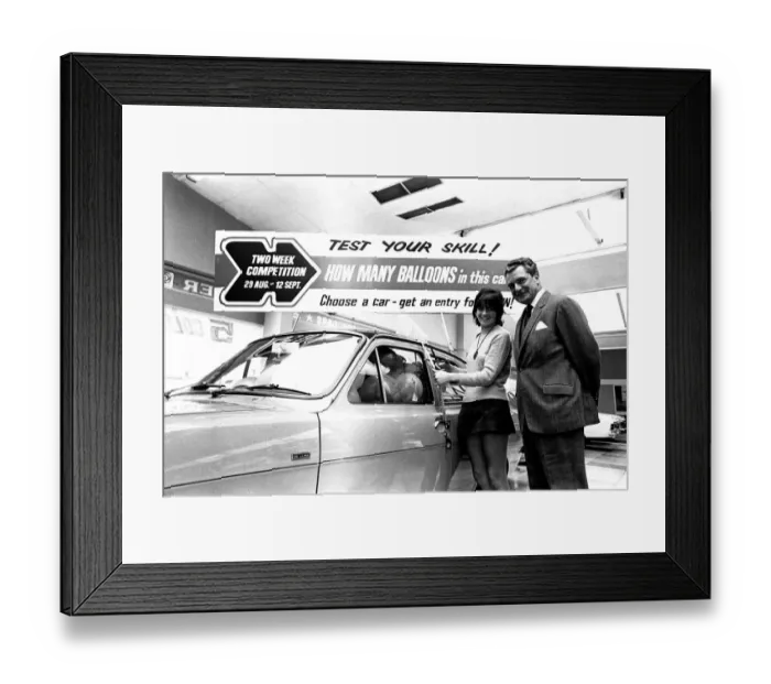 Framed Print : Actress Sally Geeson at Cowies car showroom in Sunderland in September 1970 Framed Print : Actress Sally Geeson at Cowies car showroom in Sunderland in September 1970