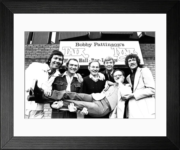 Framed Print : Comedian Bobby Pattinson is given a bumpy ride by the Dallas Boys, back in June, 1977 Framed Print : Comedian Bobby Pattinson is given a bumpy ride by the Dallas Boys, back in June, 1977