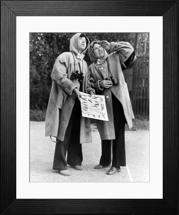 Framed Print : Spotters getting acquainted with various types of German aircraft by means of charts