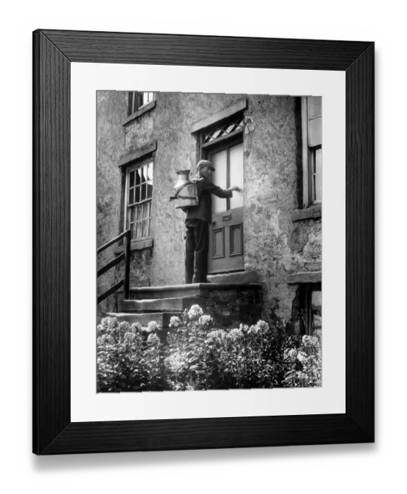 Framed Print : Village milkman George Wake doing his daily rounds in the Yorkshire Dales with his four