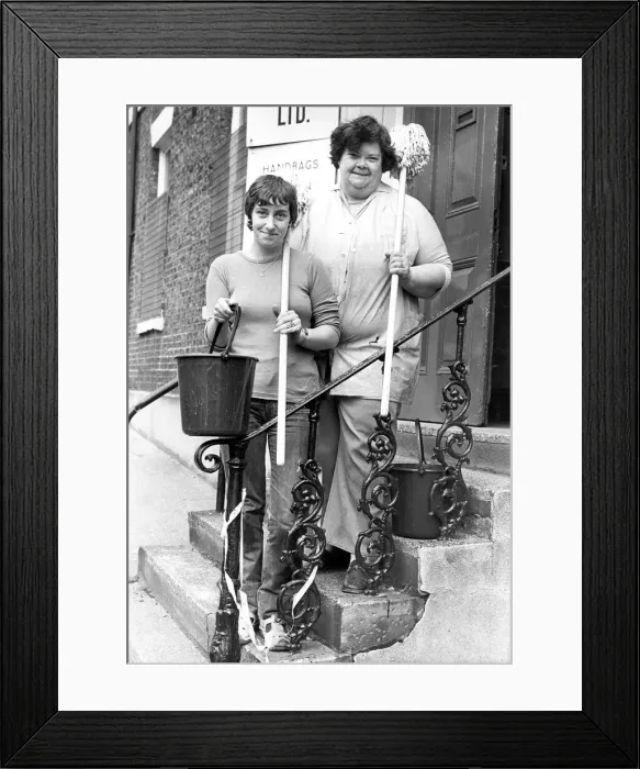 Framed Print : Mrs. Eileen Fair, left, and Mrs. Audrey Brown, members of the Hard Work Cleaners Framed Print : Mrs. Eileen Fair, left, and Mrs. Audrey Brown, members of the Hard Work Cleaners