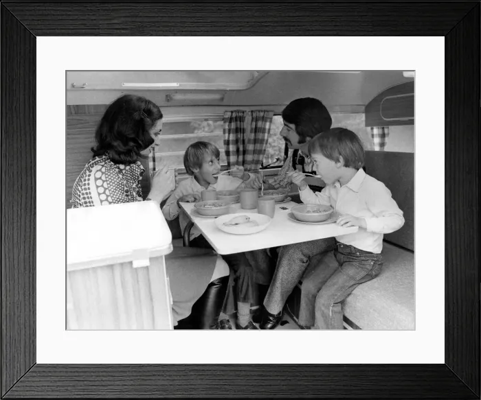 Framed Print : Breakfast in a comfortable caravan on a well appointed site starts the holday day for