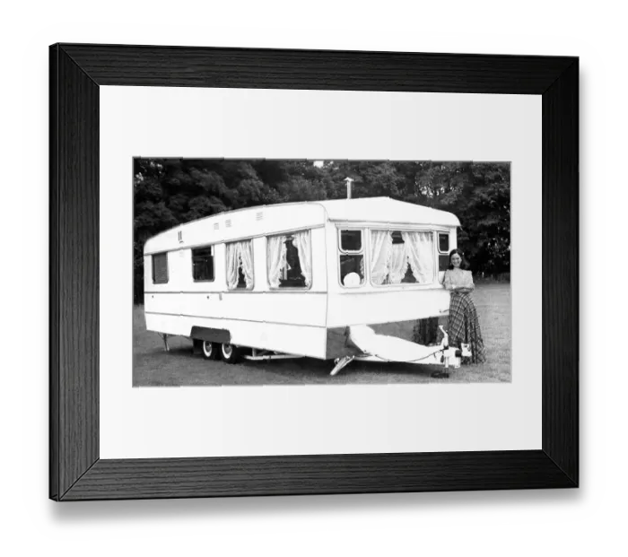 Framed Print : A large touring caravan from the 1970s