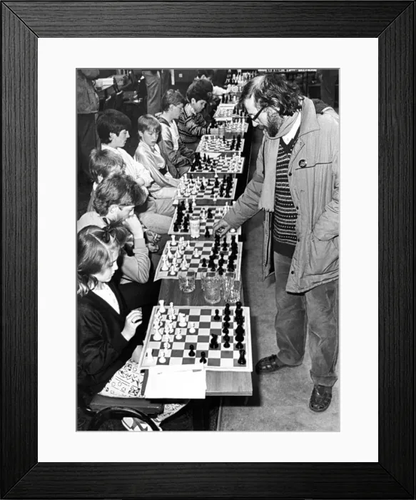 Framed Print : Chess master Mike Basman playing 30 games at once at North Shields Chess clubs 40th