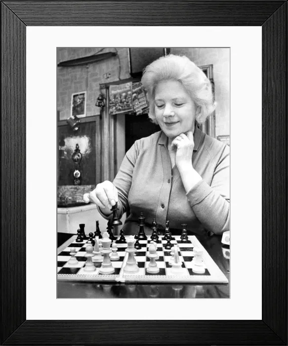 Framed Print : Mrs. Connor of The Black Horse Inn, Barlow, County Durham with the chess set that is very