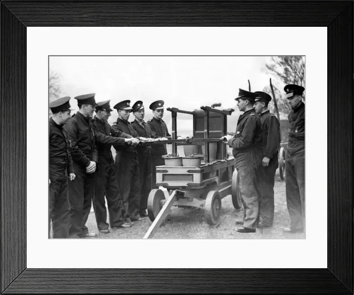 Framed Print : The Durham County Training School for Firemen - the trainees with a 1812 hand water pump Framed Print : The Durham County Training School for Firemen - the trainees with a 1812 hand water pump