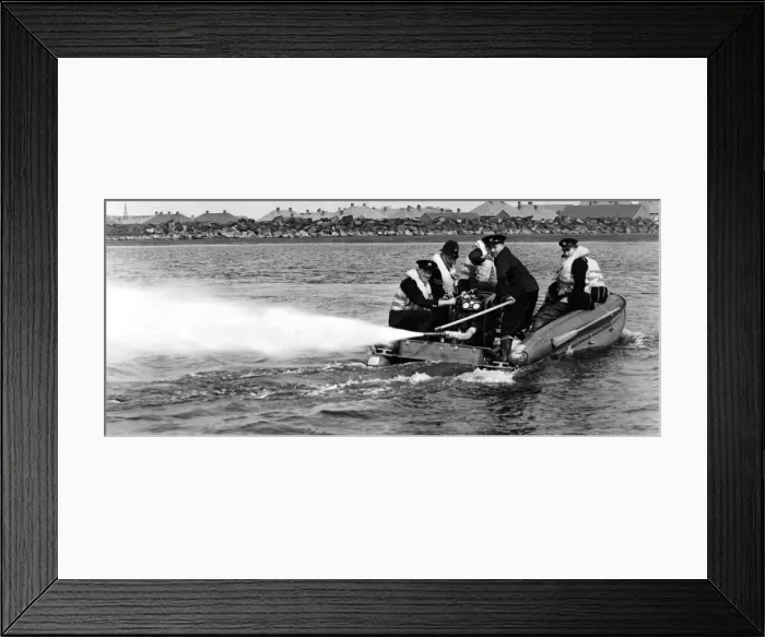 Framed Print : This is the Bikini'an inflatable raft which was tested by firemen on Hebburn Framed Print : This is the Bikini'an inflatable raft which was tested by firemen on Hebburn