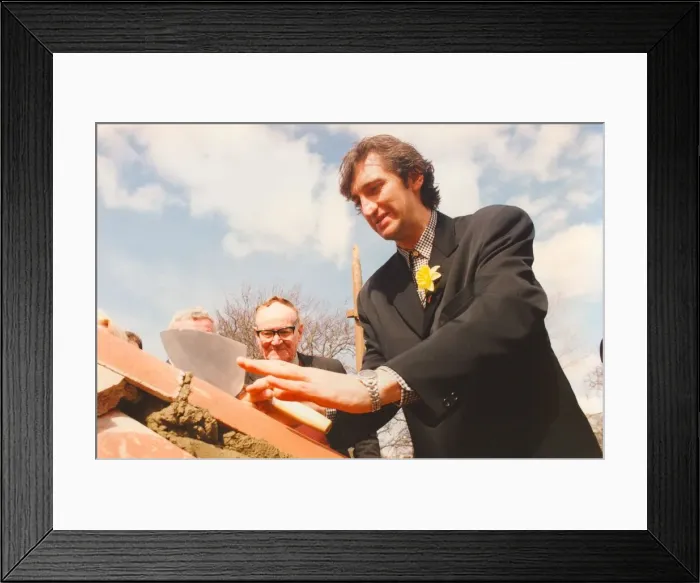 Framed Print : Jimmy Nail at the topping out ceremony for the Marie Curie Cancer Care Hospice in Framed Print : Jimmy Nail at the topping out ceremony for the Marie Curie Cancer Care Hospice in