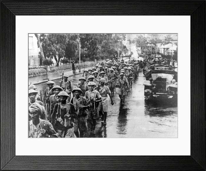 Framed Print : Soldiers from an Indian Infantry Brigade, march through Asmara Framed Print : Soldiers from an Indian Infantry Brigade, march through Asmara