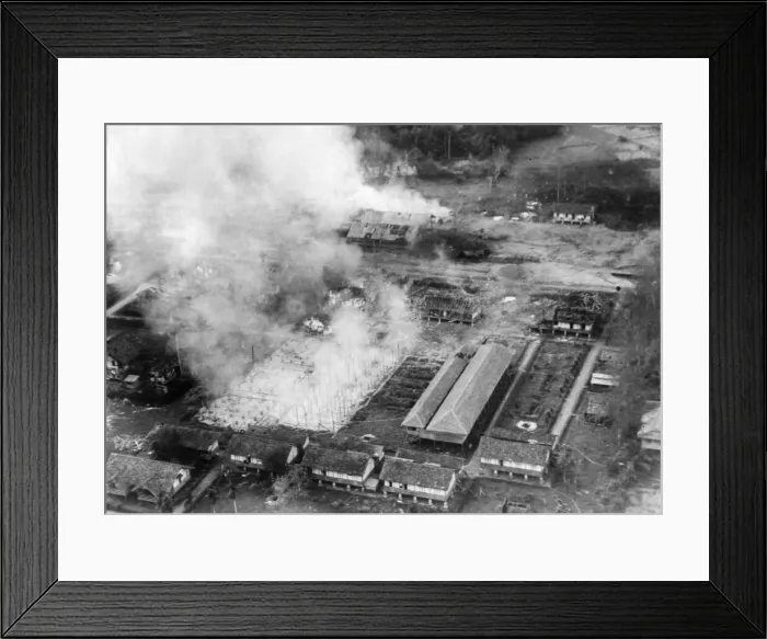 Framed Print : East Coast of Kra Isthmus. Chumpon railway station and shipment yard left in a mass of Framed Print : East Coast of Kra Isthmus. Chumpon railway station and shipment yard left in a mass of