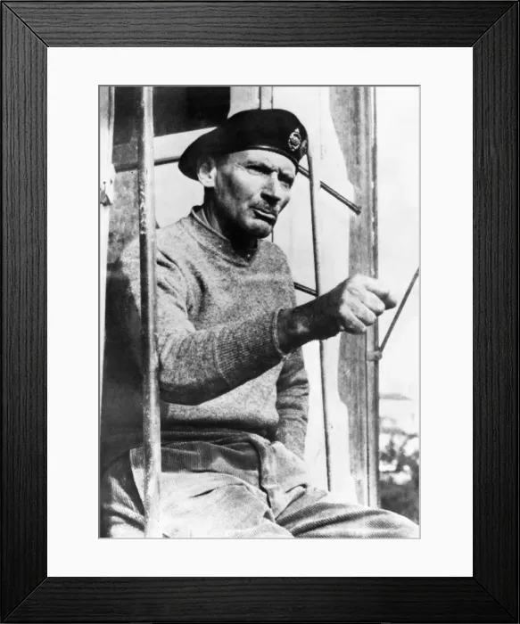 Framed Print : General Bernard Montgomery seen here emphasises a point during a front line press Framed Print : General Bernard Montgomery seen here emphasises a point during a front line press