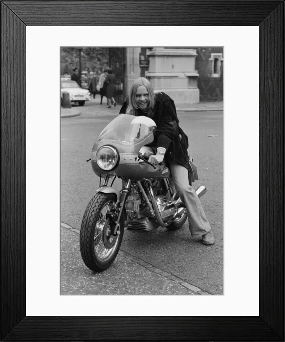 Framed Print : Yes keyboard player Rick Wakeman seen here riding a motorcycle Framed Print : Yes keyboard player Rick Wakeman seen here riding a motorcycle