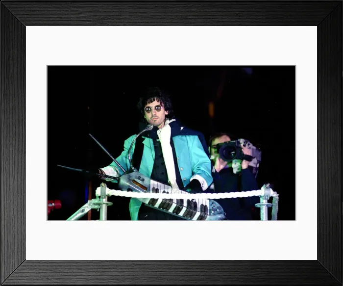 Framed Print : French composer and performer Jean Michel Jarre seen here on stage during his Framed Print : French composer and performer Jean Michel Jarre seen here on stage during his