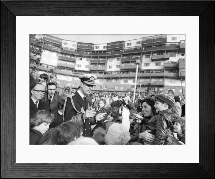 Framed Print : Prince Philip, Duke of Edinburgh, visits the Byker Wall Housing development in Byker Framed Print : Prince Philip, Duke of Edinburgh, visits the Byker Wall Housing development in Byker