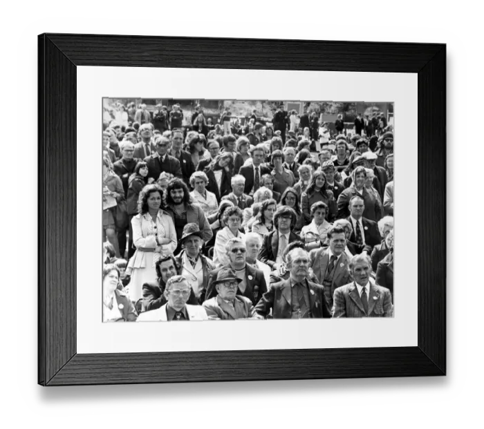 Framed Print : Part of the crowd listening to the speakers at Bedlington Miners Picnic in 1974 Framed Print : Part of the crowd listening to the speakers at Bedlington Miners Picnic in 1974