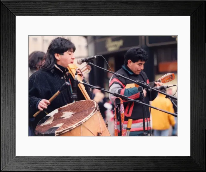 Framed Print : Peruvian band Apu perform in the streets of Newcastle. (Circa 1994) Framed Print : Peruvian band Apu perform in the streets of Newcastle. (Circa 1994)