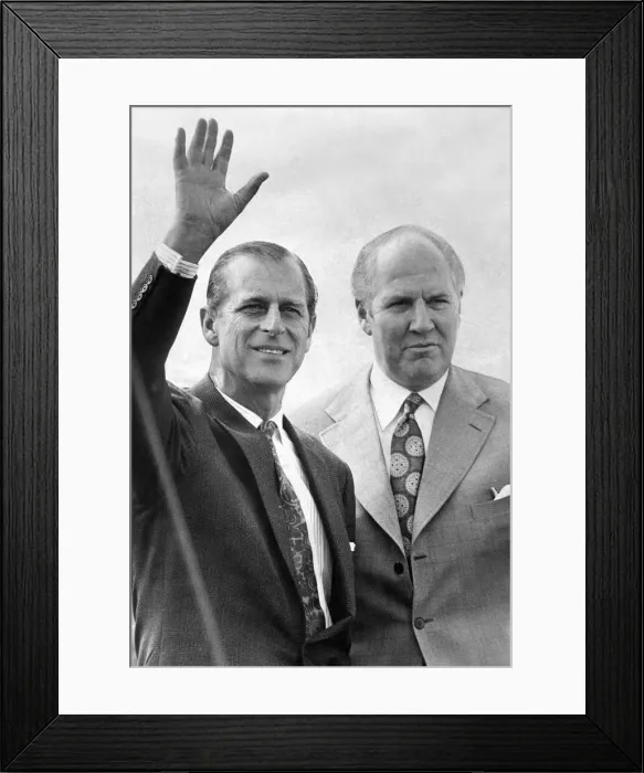 Framed Print : Prince Philip, Duke of Edinburgh, waves as he lands at Usworth Airport Framed Print : Prince Philip, Duke of Edinburgh, waves as he lands at Usworth Airport
