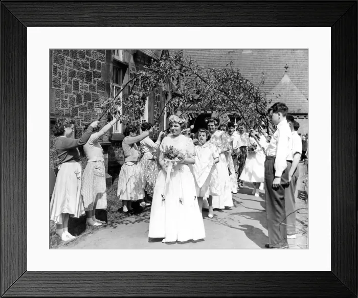 Framed Print : Through green branches, redolent of Spring, after her crowning on the lawn as a May Queen Framed Print : Through green branches, redolent of Spring, after her crowning on the lawn as a May Queen
