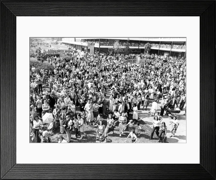 Framed Print : A large crowd enjoying the spring weather in Peterlee in 1978 Framed Print : A large crowd enjoying the spring weather in Peterlee in 1978