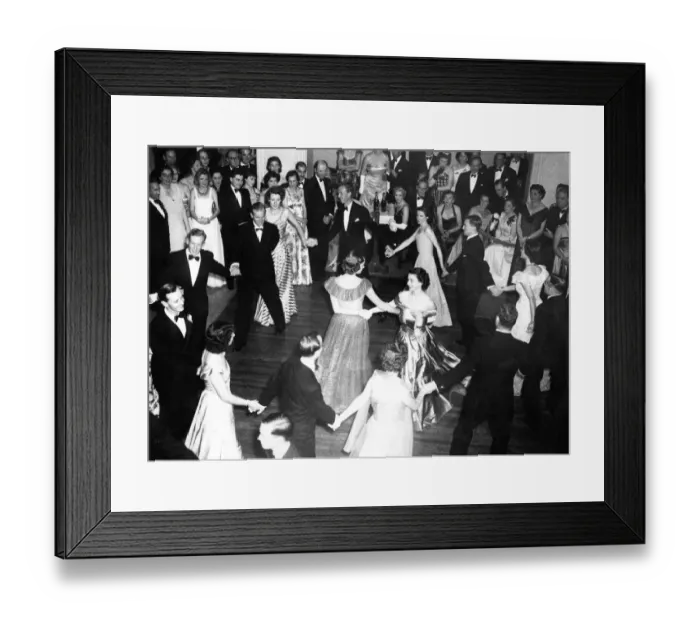 Framed Print : Queen Elizabeth II, Princess Elizabeth dances arms linked with Lady Pamela Mountbatten