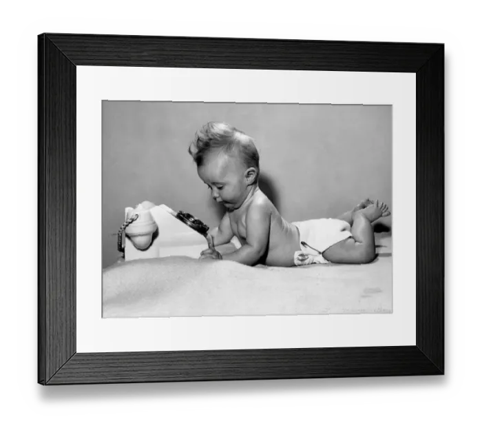 Framed Print : Children-Babies: Telephone: Baby: Three picture series nos. H1068  /  1-2-3