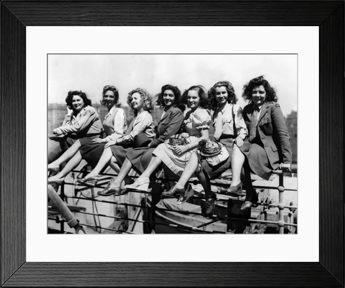Framed Print : Some of the ENSA girls grouped on the ships rails on board the Empress of Scotland before Framed Print : Some of the ENSA girls grouped on the ships rails on board the Empress of Scotland before