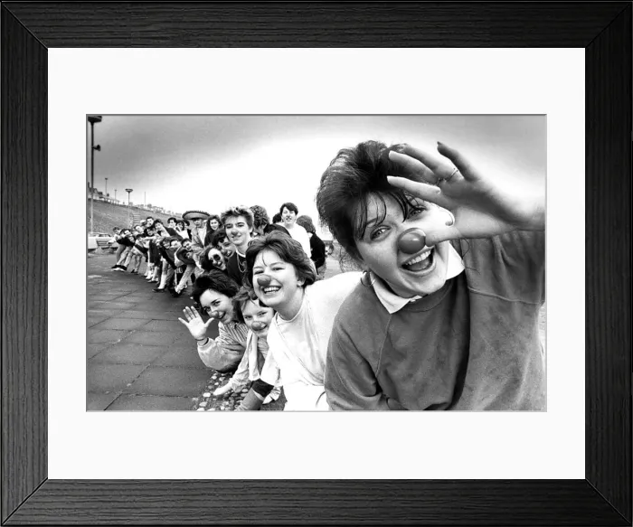 Framed Print : Jackie Lamb leads the student congo for Comic Relief in 1988 Framed Print : Jackie Lamb leads the student congo for Comic Relief in 1988