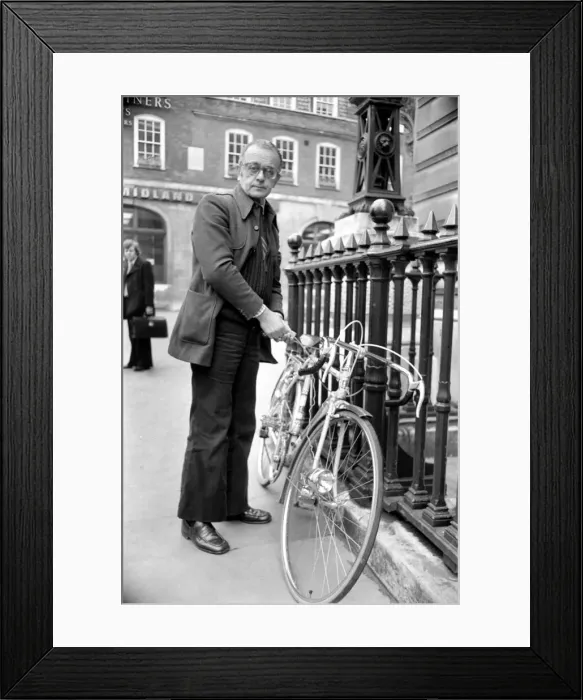 Framed Print : Larry Adler, musician seen here with his push bike. April 1975 S75-1891-001 Framed Print : Larry Adler, musician seen here with his push bike. April 1975 S75-1891-001