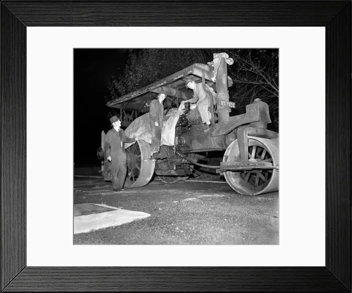 Framed Print : 3 men by and on a Steamroller. November 1967 X10361