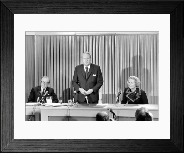Framed Print : General Election 1974: Edward Heath seen here at a press conference at Tory H. Q