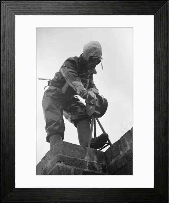 Framed Print : Preparations for war. ARP warden operates the air raid siren during a civil defence gas Framed Print : Preparations for war. ARP warden operates the air raid siren during a civil defence gas