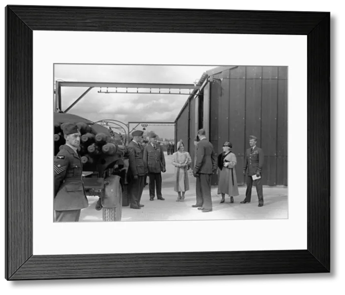 Framed Print : Royal Party at Hook, Queen Mother at Balloon Barage, Esher A. R. P. April 1939. L116 Framed Print : Royal Party at Hook, Queen Mother at Balloon Barage, Esher A. R. P. April 1939. L116