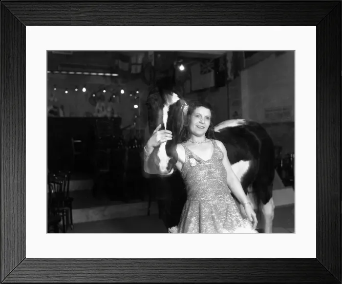 Framed Print : Alfieri. Bentalls Circus. Woman and horse, Photographed with No2, Driggs-Faber Cartridge Framed Print : Alfieri. Bentalls Circus. Woman and horse, Photographed with No2, Driggs-Faber Cartridge