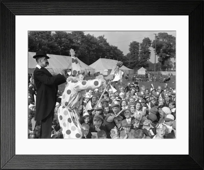 Framed Print : Clowns seen here performing at the Twickenham Garden Fete. Circa 1930