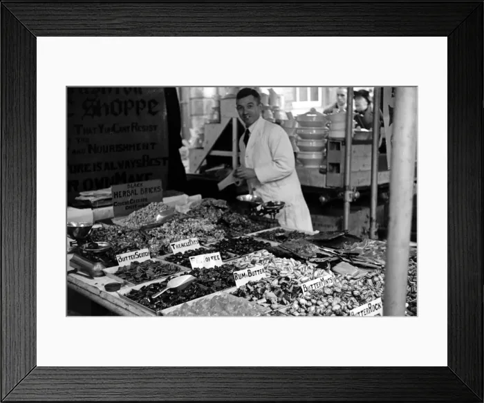 Framed Print : The sweet stall in Kingston Market Circa 1936 L50 Framed Print : The sweet stall in Kingston Market Circa 1936 L50