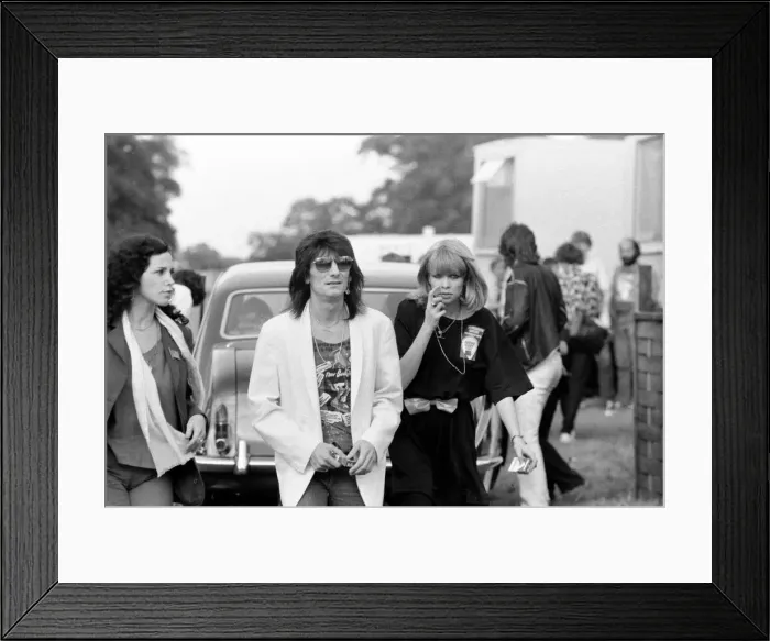 Framed Print : Rolling stones: Ronnie Wood with wife Jo Wood at Knebworth Pop Festival for a special Framed Print : Rolling stones: Ronnie Wood with wife Jo Wood at Knebworth Pop Festival for a special