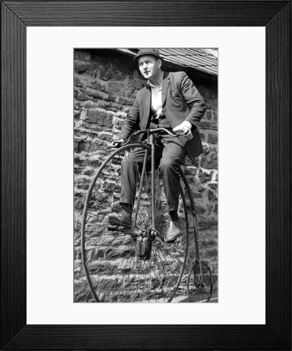 Framed Print : Mr. Colin Harris of Livingstone Street, Consett riding a penny farthing Framed Print : Mr. Colin Harris of Livingstone Street, Consett riding a penny farthing