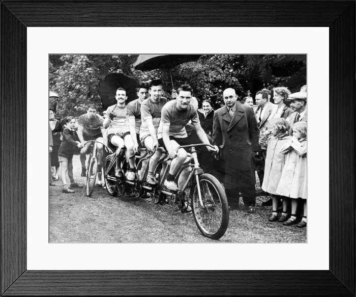 Framed Print : At Chantilly racecourse these cyclists shelter under umbrellas while waiting to start Framed Print : At Chantilly racecourse these cyclists shelter under umbrellas while waiting to start