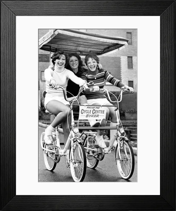 Framed Print : This bike kit makes two bikes into a romantic double bike with a seat and canopy
