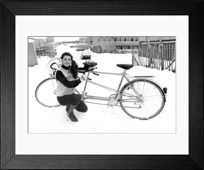 Framed Print : Club member Angela Physick, aged 19, with a special tandem which could be used for Framed Print : Club member Angela Physick, aged 19, with a special tandem which could be used for
