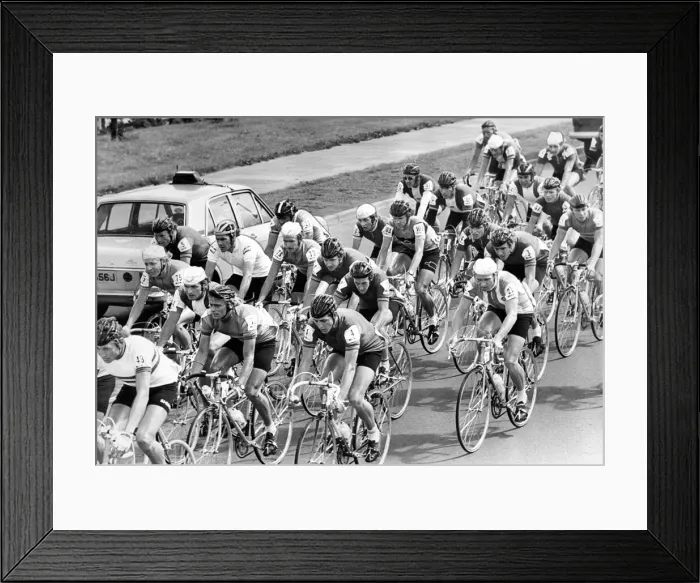 Framed Print : Cyclists pass kenton Bar, Newcastle, during the tenth stage of the Milk Race in June 1974 Framed Print : Cyclists pass kenton Bar, Newcastle, during the tenth stage of the Milk Race in June 1974