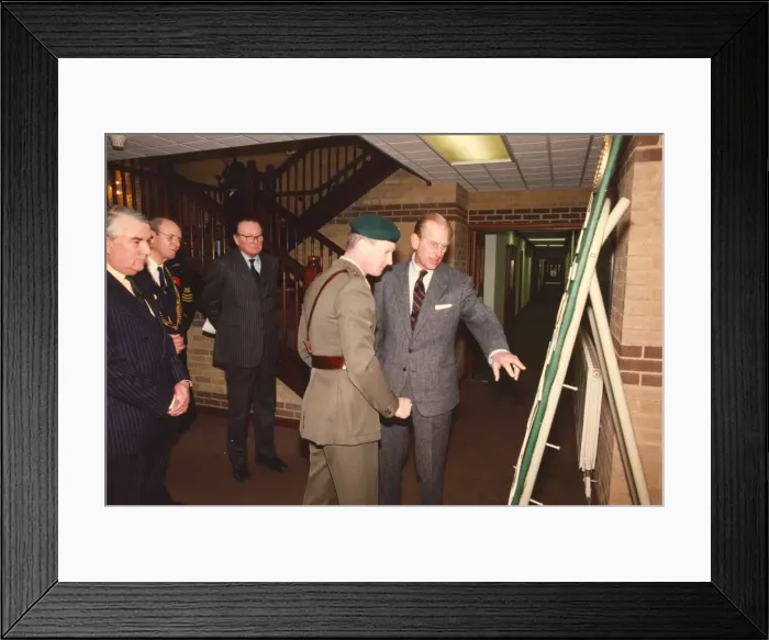 Framed Print : Prince Philip, Duke of Edinburgh, during his visit to the Royal Marines Reserve at Anzio Framed Print : Prince Philip, Duke of Edinburgh, during his visit to the Royal Marines Reserve at Anzio