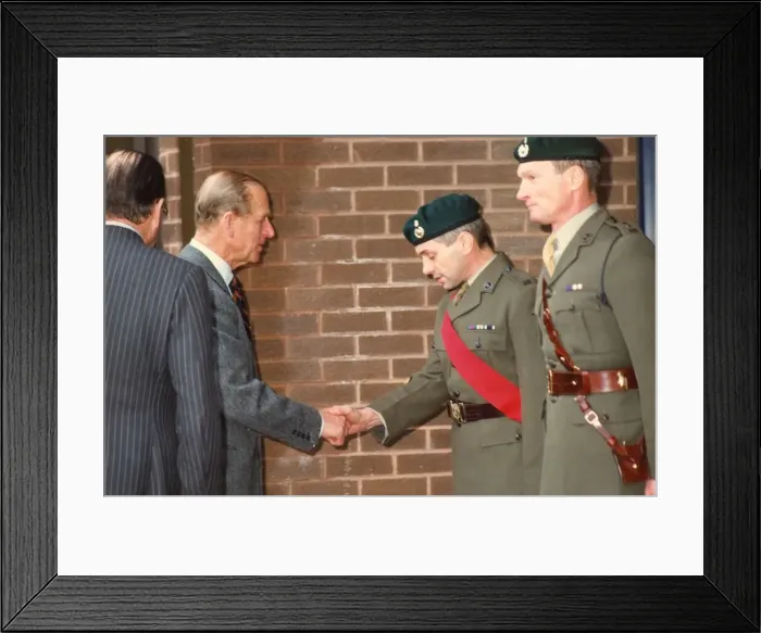 Framed Print : Prince Philip, Duke of Edinburgh, during his visit to the Royal Marines Reserve at Anzio