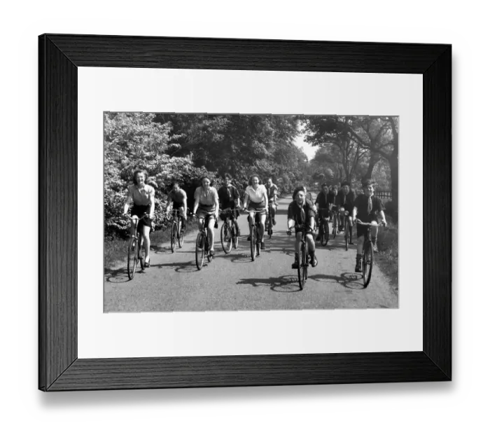 Framed Print : Cyclists out for a spin along a country lane near Belsay in Northumberland in 1950 Framed Print : Cyclists out for a spin along a country lane near Belsay in Northumberland in 1950