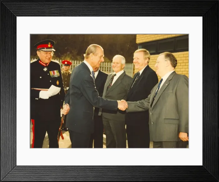 Framed Print : Prince Philip, Duke of Edinburgh, visits the Reyrolle. 10th February 1994 Framed Print : Prince Philip, Duke of Edinburgh, visits the Reyrolle. 10th February 1994