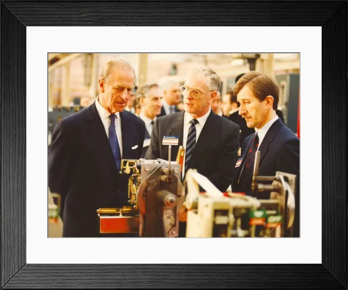Framed Print : Prince Philip, Duke of Edinburgh, visits the Reyrolle. 10th February 1994 Framed Print : Prince Philip, Duke of Edinburgh, visits the Reyrolle. 10th February 1994