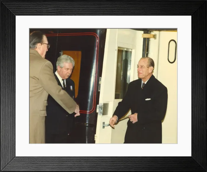 Framed Print : Prince Philip, Duke of Edinburgh, arriving at Newcastle Central Station