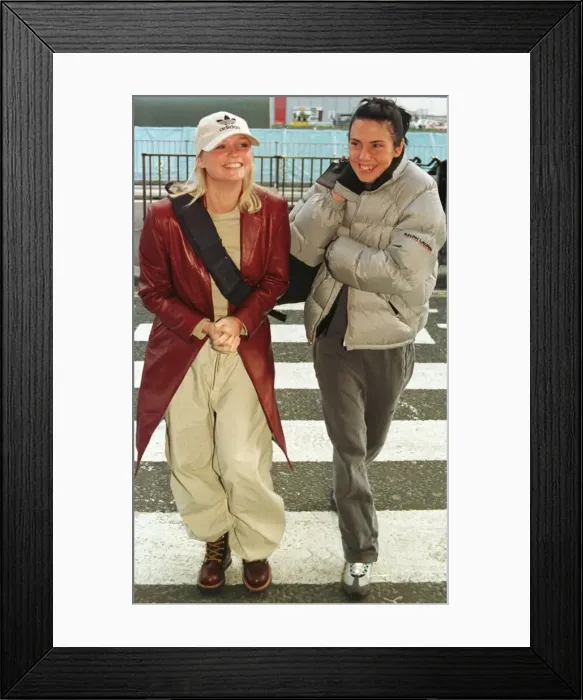 Framed Print : Pop Group Spice Girls Emma Bunton and Mel C Nov 1998 leave Heathrow Airport for Chicago