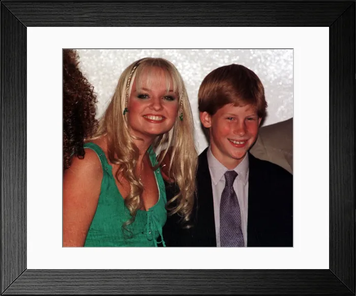 Framed Print : Prince Harry meets Emma Bunton of the Spice girls at his first public engagement in
